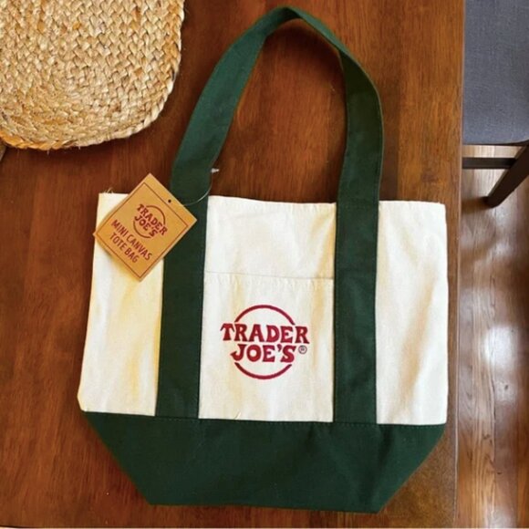 New With Tags! Trader Joe's Mini Canvas Tote Bag in Green - Picture 1 of 4